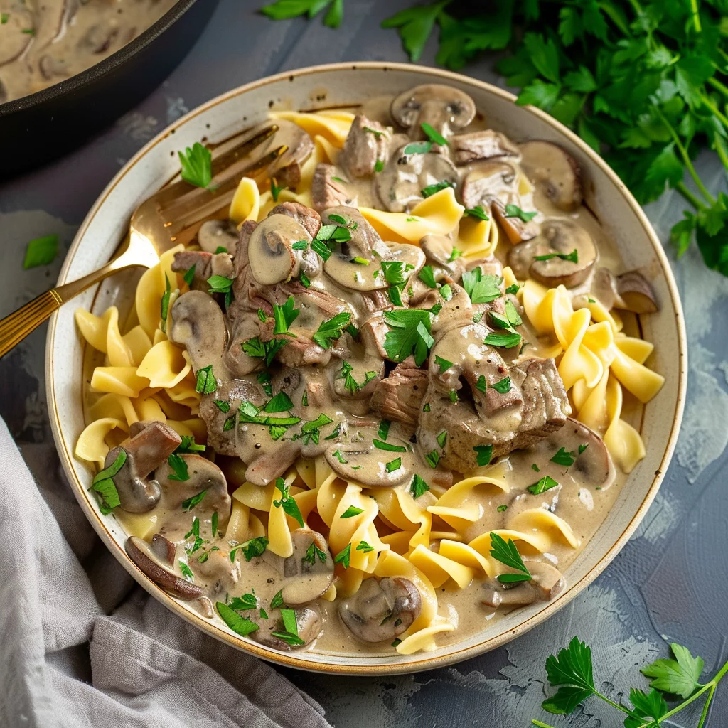 Beef and Mushroom Stroganoff: Creamy Greek Yogurt Bliss