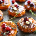 Caramelized Sweet Potato Bites With Cranberry Feta Sparkle