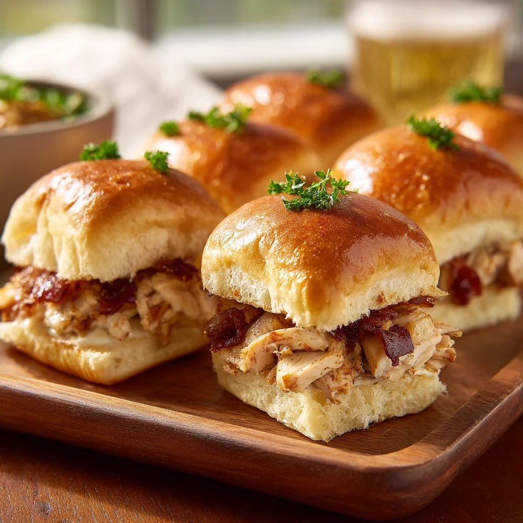 Delicious Chicken Bacon Ranch Sliders served on a platter