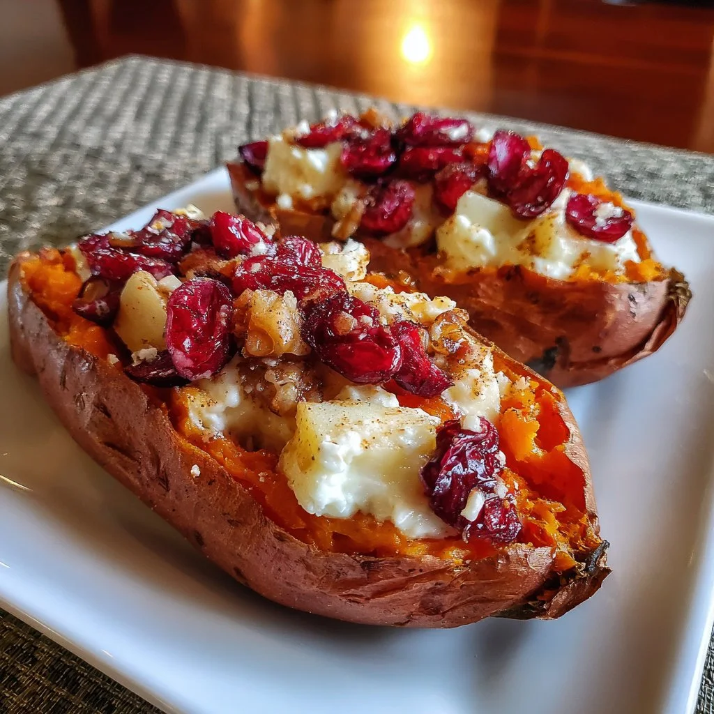 Cranberry Apple Twice-Baked Sweet Potatoes on a serving dish
