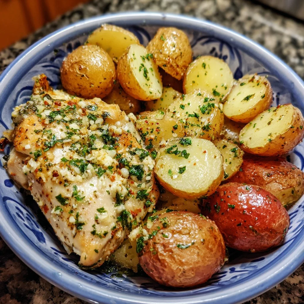 Garlic Parmesan Chicken and Potatoes in a crockpot