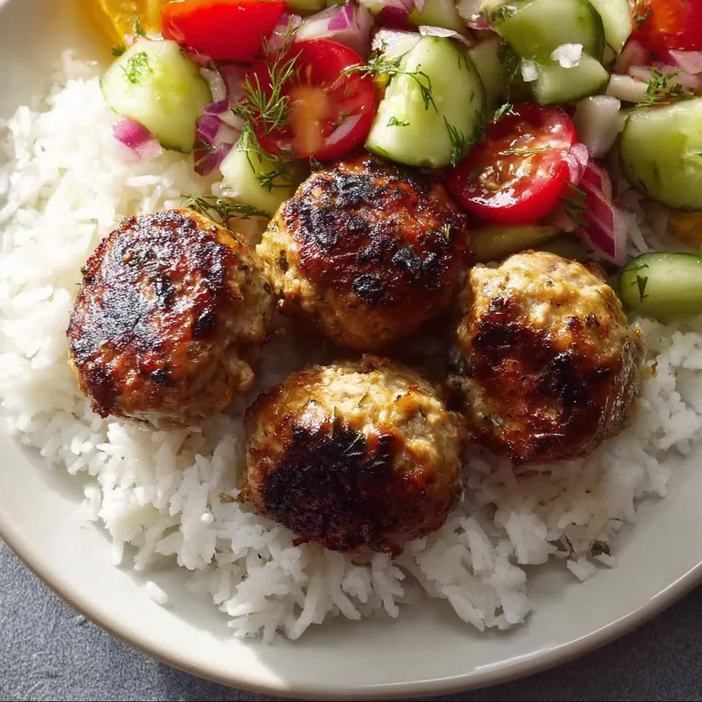 Delicious Greek Turkey Meatballs served with a side of tzatziki sauce