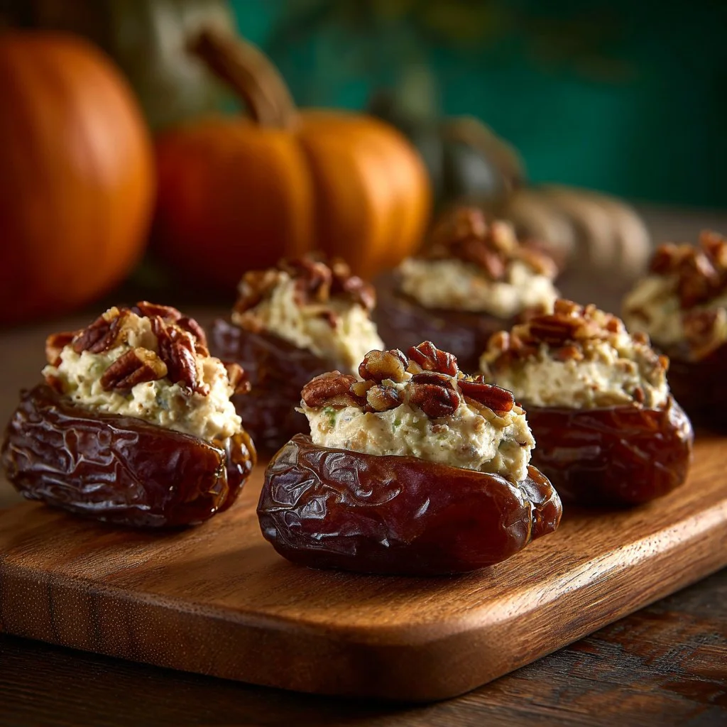 Honey-Cinnamon Cream Cheese Stuffed Dates on a plate