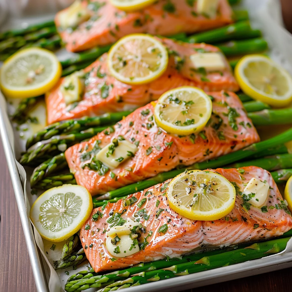 Lemon-Garlic Butter Salmon with Asparagus