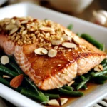Maple Glazed Salmon With Garlic Green Beans and Toasted Almonds