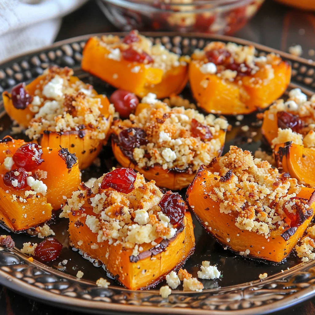 Maple Roasted Butternut Squash Bites With Cranberry Feta Crumble