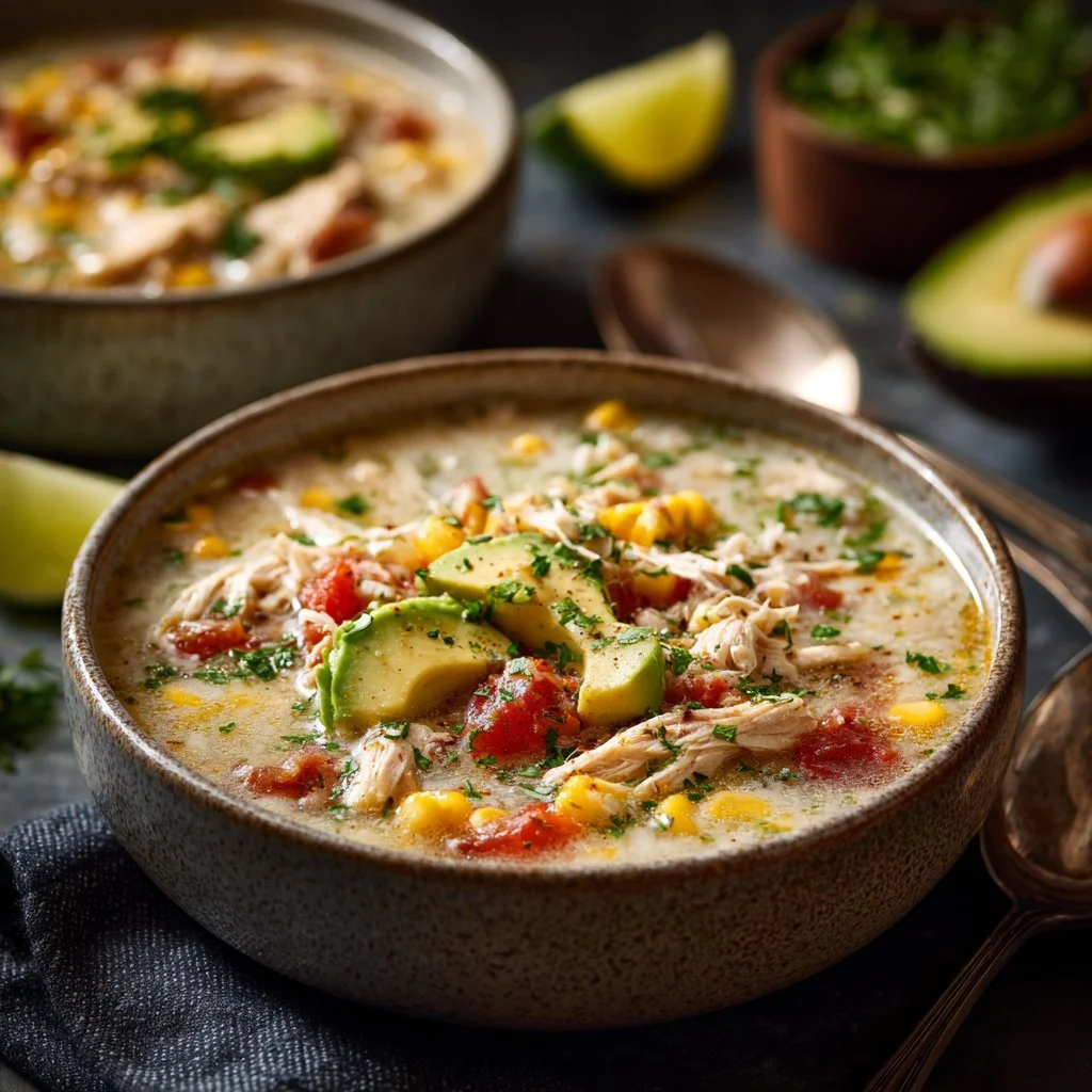 Mexican Street Corn White Chicken Chili 2 Bowl of Mexican Street Corn White Chicken Chili topped with cilantro and cheese