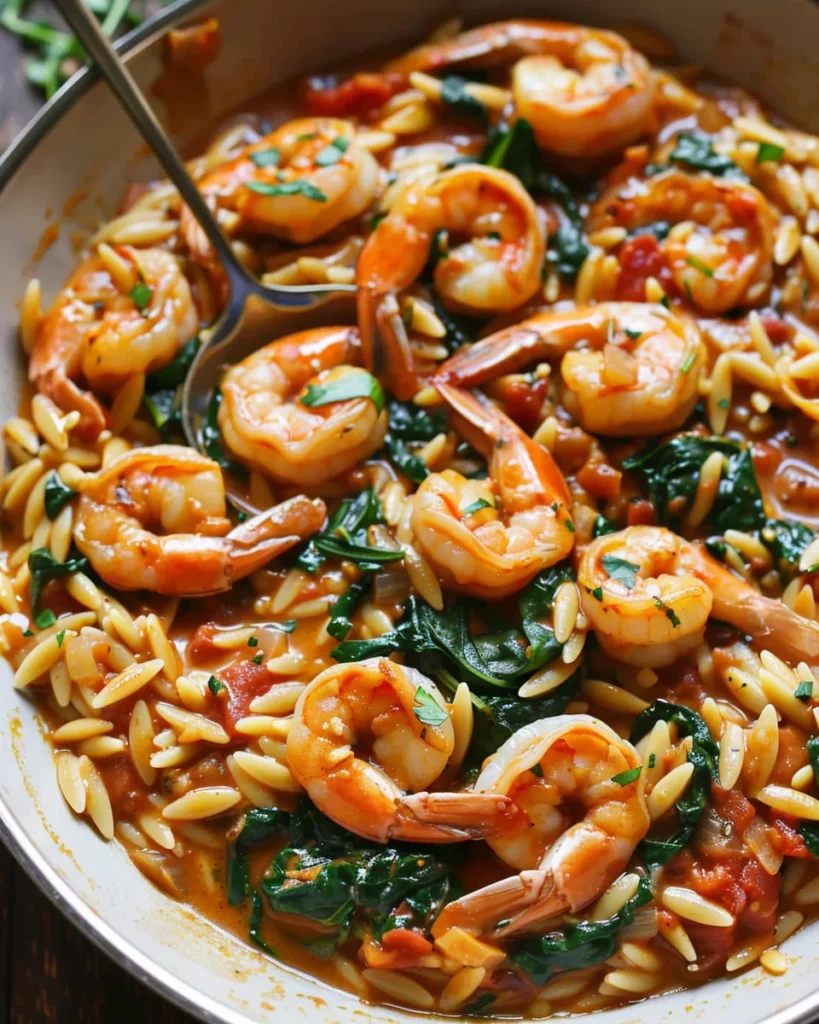 Shrimp and Spinach Orzo in Creamy Tomato Sauce: Flavor Explosion in Every Bite