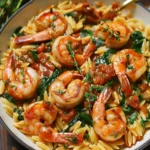 Shrimp and Spinach Orzo in Creamy Tomato Sauce