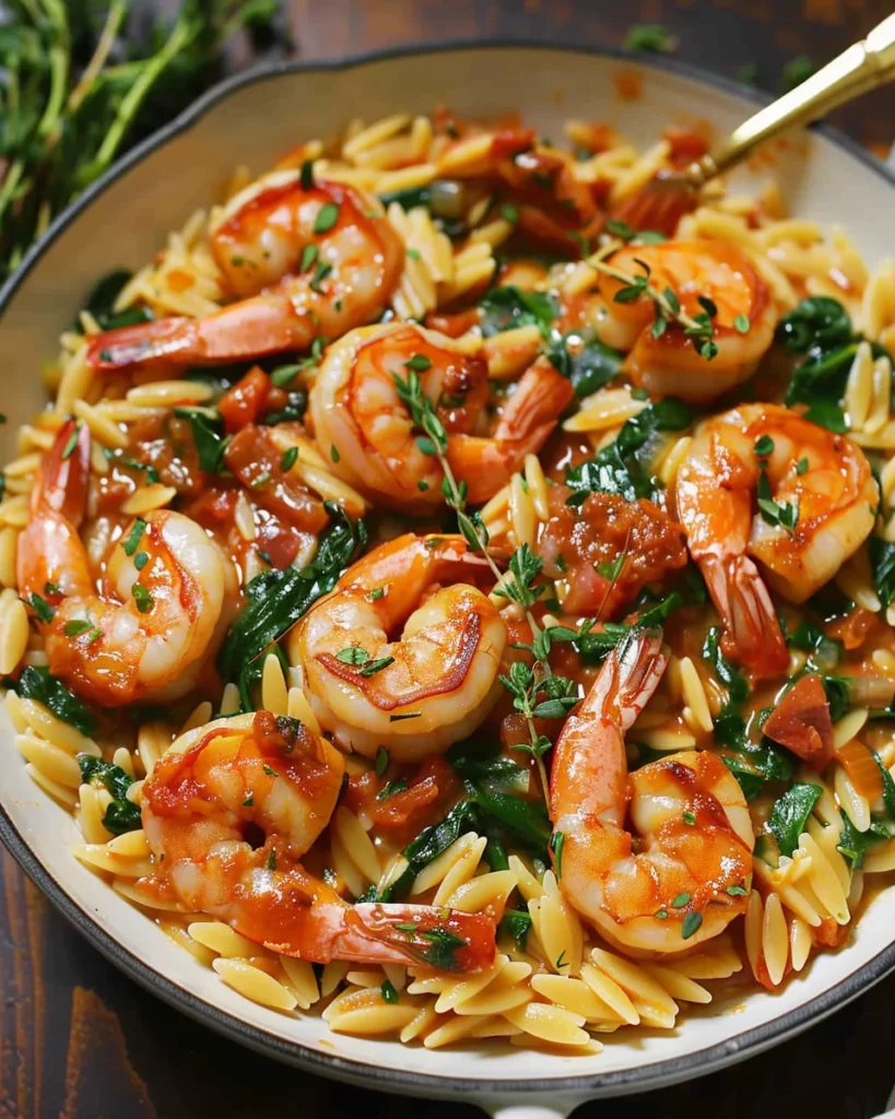 Shrimp and Spinach Orzo in Creamy Tomato Sauce: Flavor Explosion in Every Bite