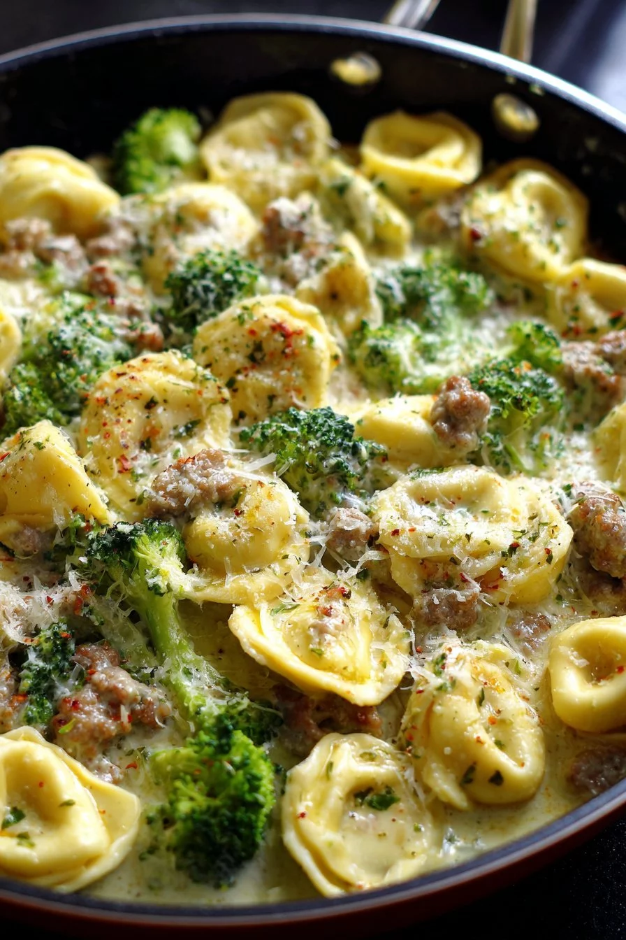 Creamy Garlic Parmesan Tortellini with Sausage and Broccoli