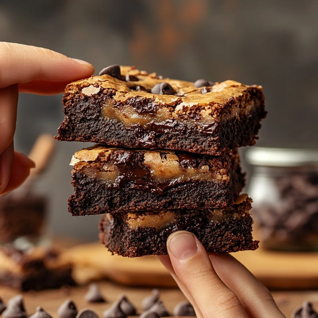 Deliciously baked brown butter brookies with rich chocolate and cookie layers
