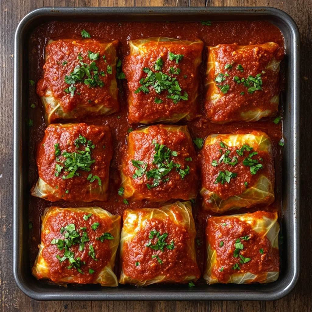 Delicious homemade cabbage rolls filled with rice and meat, served on a plate.