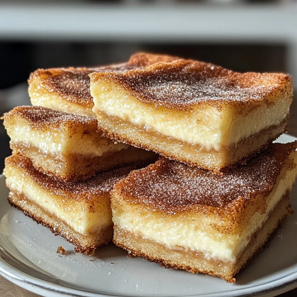 Delicious churro cheesecake slice with creamy topping and cinnamon sugar crust