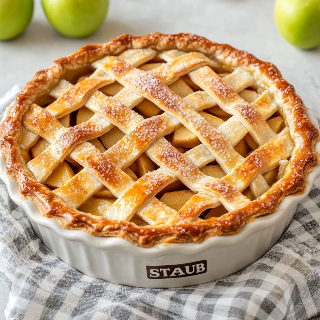 Classic apple pie baked to perfection with a flaky crust and spiced apple filling