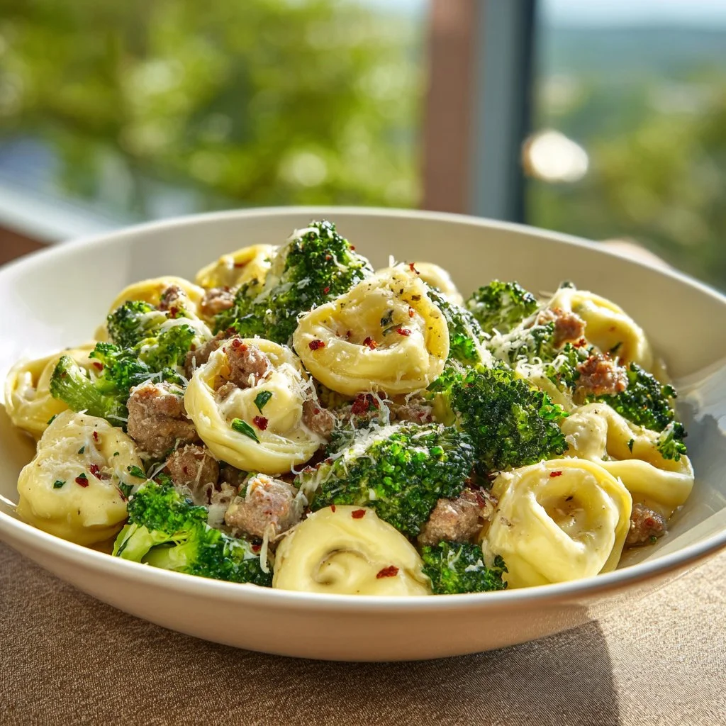 Creamy Garlic Parmesan Tortellini with Sausage and Broccoli
