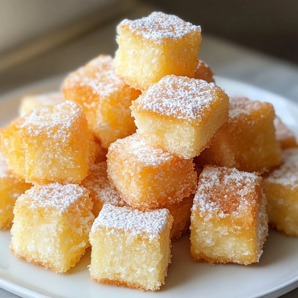 Plate of crispy Angel Cake Churro bites sprinkled with sugar