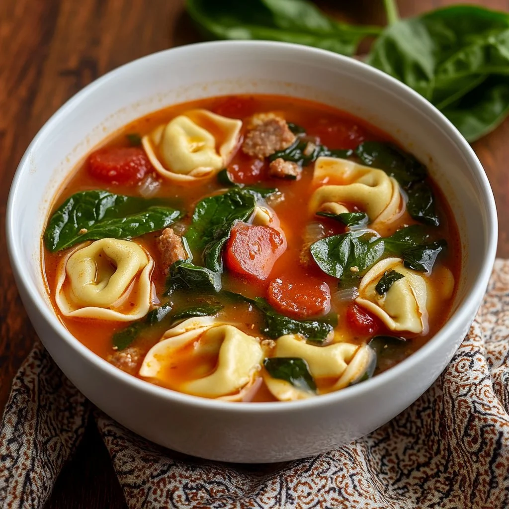 Easy Sausage Spinach Tortellini Soup