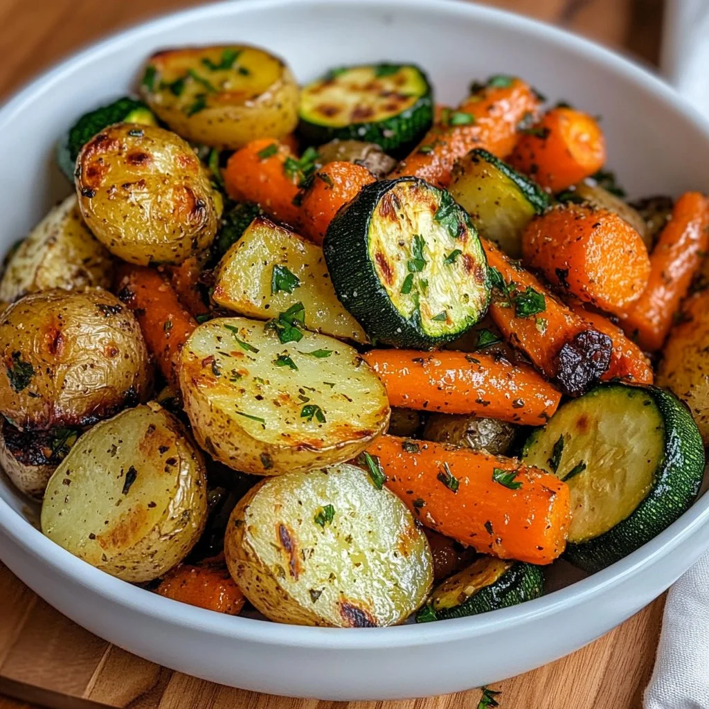 Garlic Herb Roasted Potatoes with Carrots and Zucchini, a delicious side dish