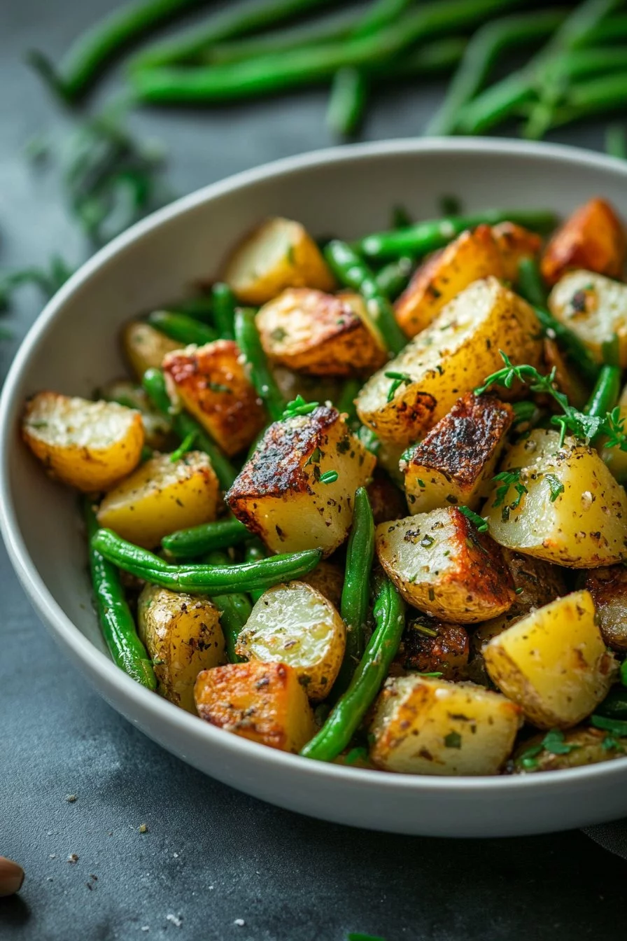 Garlic Roasted Potatoes and Green Beans