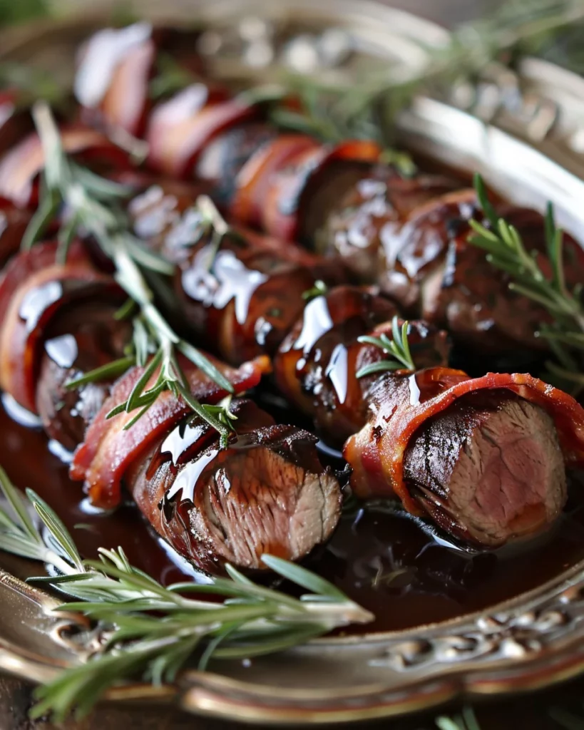 Maple Syrup Glazed, Bacon-Wrapped Venison Tenderloins