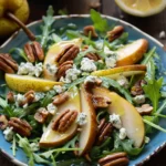 Pear and Arugula Salad with Gorgonzola Candied Pecans and Lemon-Honey Vinaigrette
