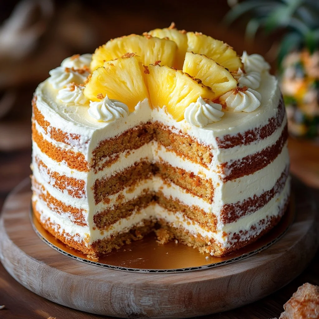 Delicious Pineapple Carrot Cream Cake topped with creamy frosting
