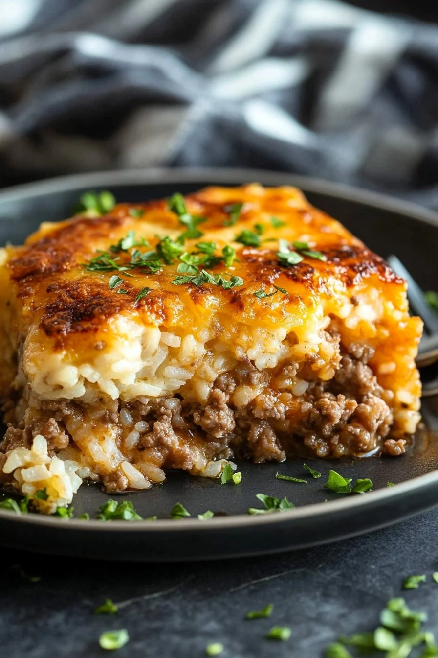 French Onion Ground Beef and Rice Casserole
