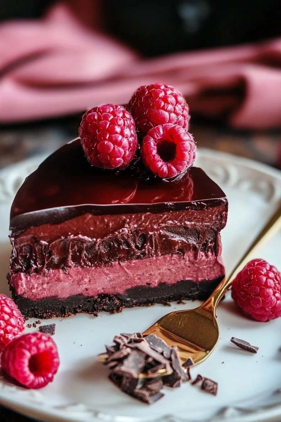 Indulge in Decadent Dark Chocolate Raspberry Cheesecake