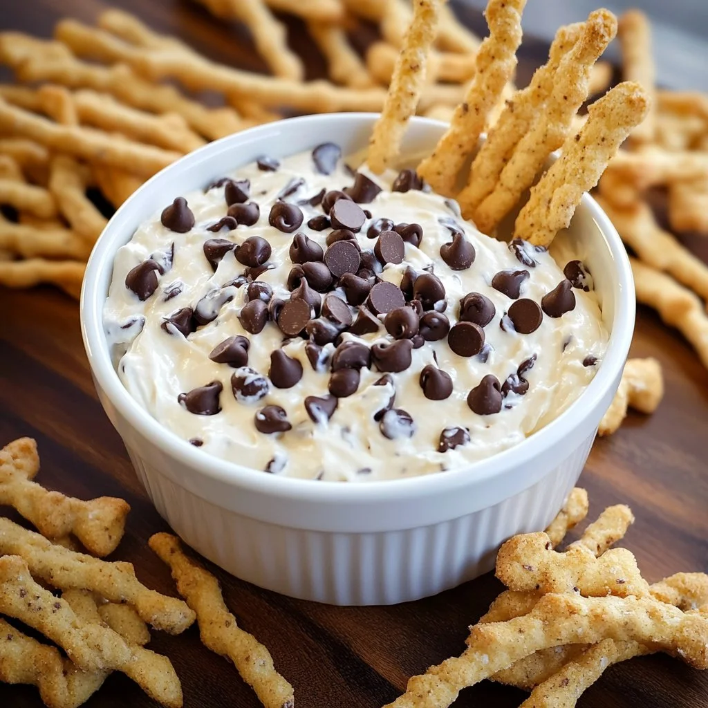 Cream cheese chocolate chip dip served in a bowl