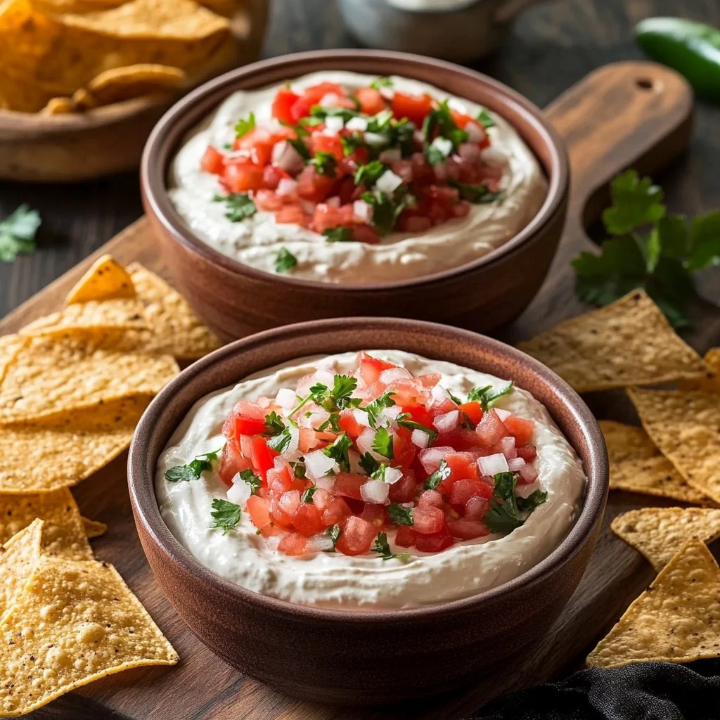 Cream Cheese Salsa Dip served in a bowl with tortilla chips on the side.