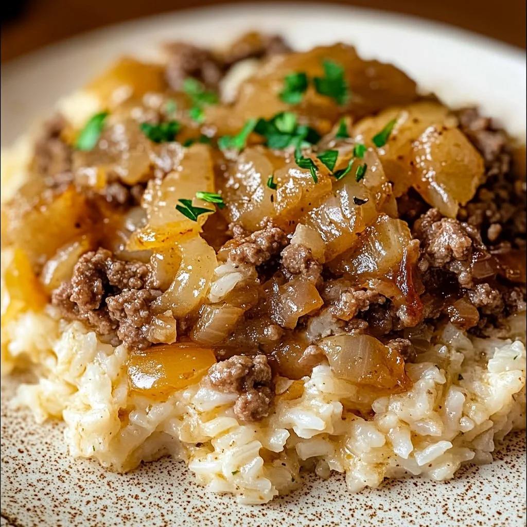 French Onion Ground Beef and Rice Casserole