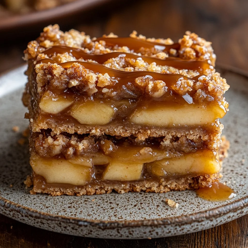 Salted Caramel Apple Crumble Bars with a delicious apple filling and caramel drizzle