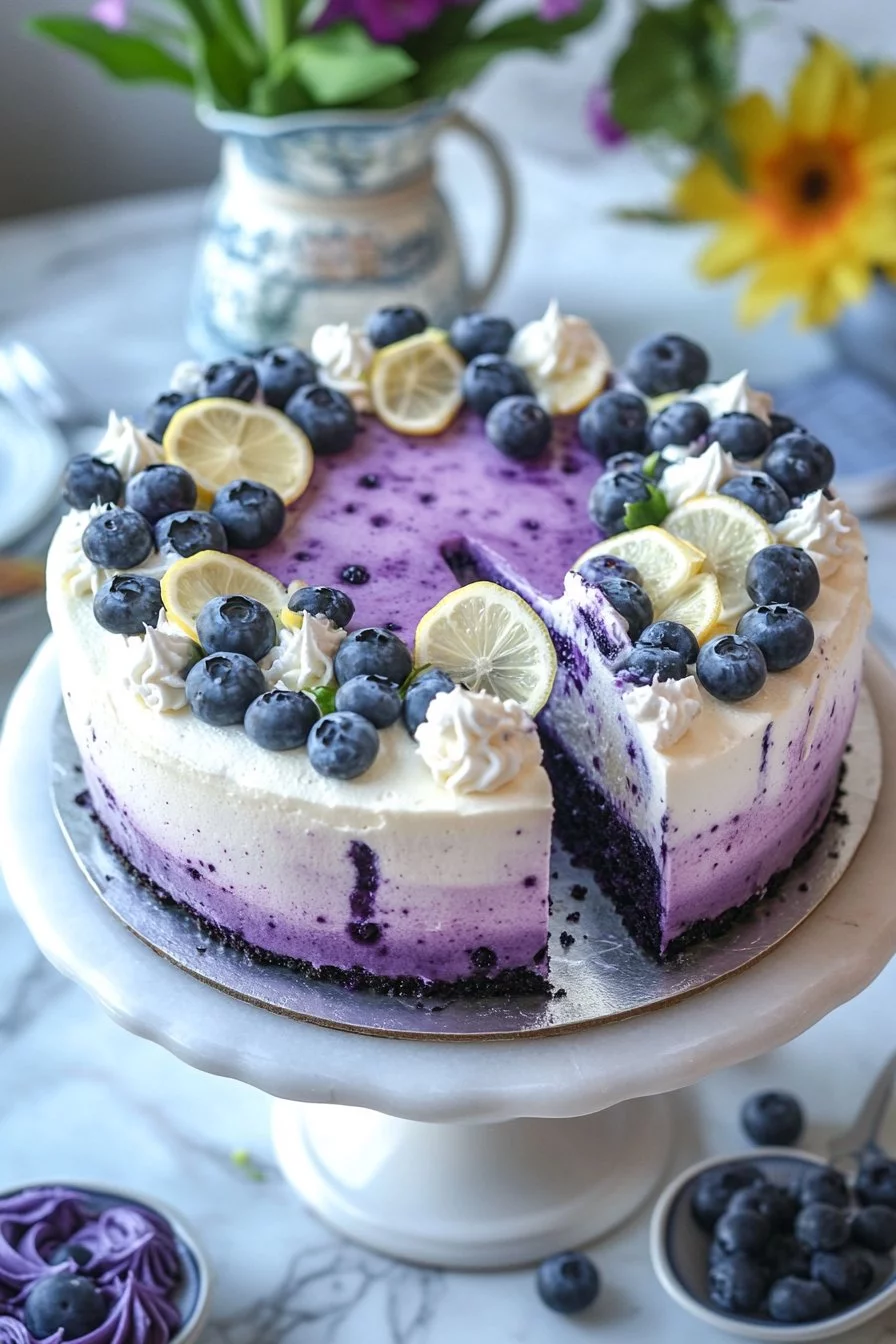 No-Bake Lemon Blueberry Cream Cake