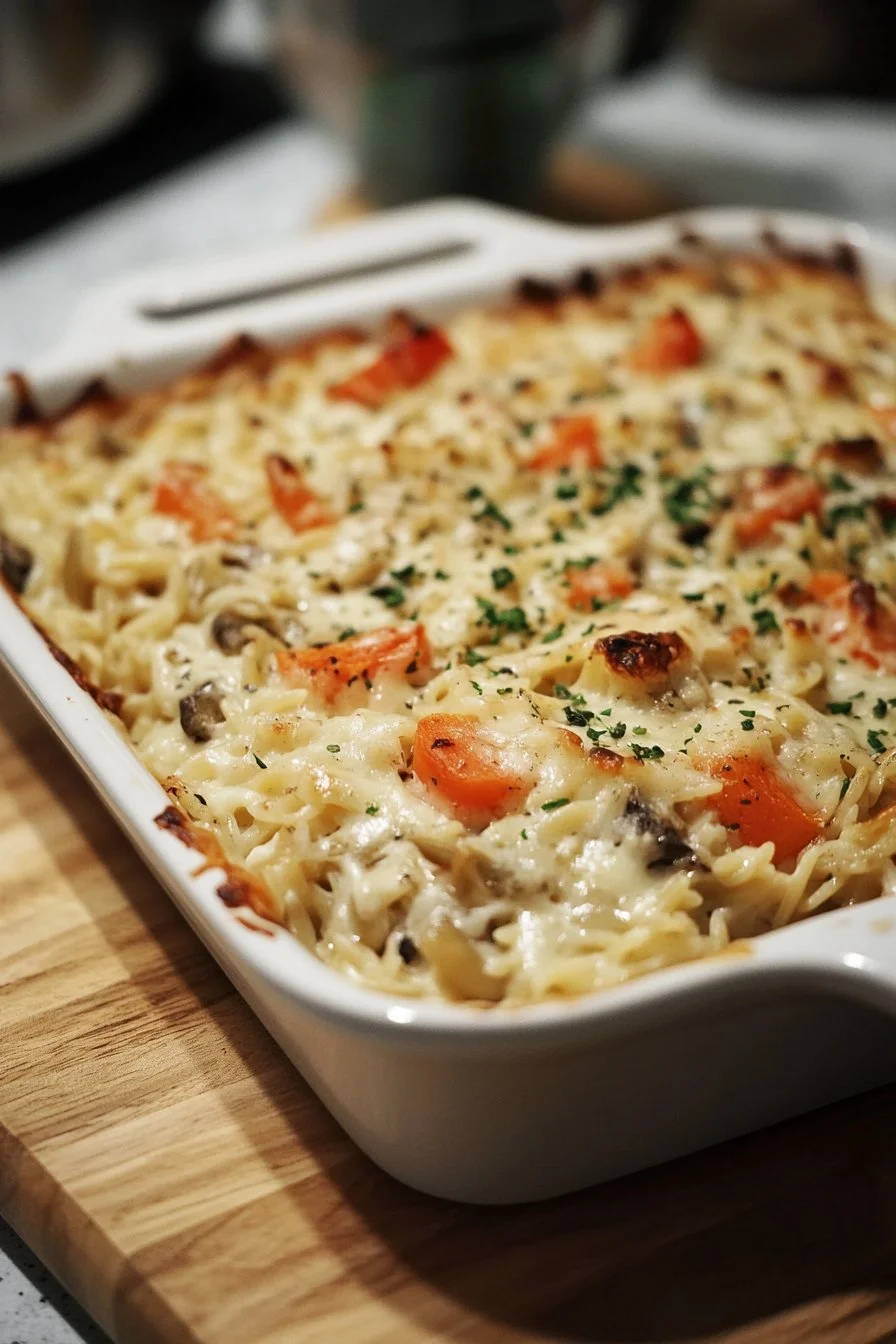 Cheesy Baked Orzo with Vegetables