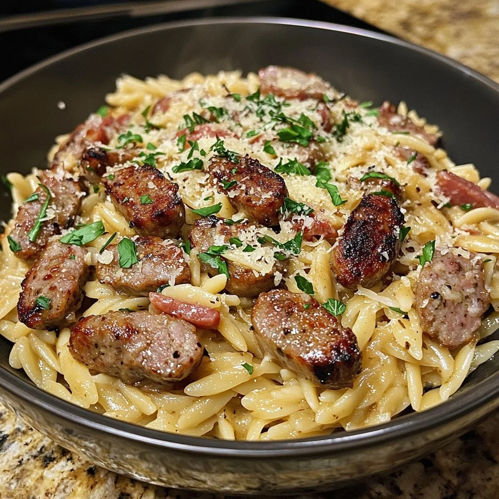 Creamy Garlic Parmesan Sausage Orzo