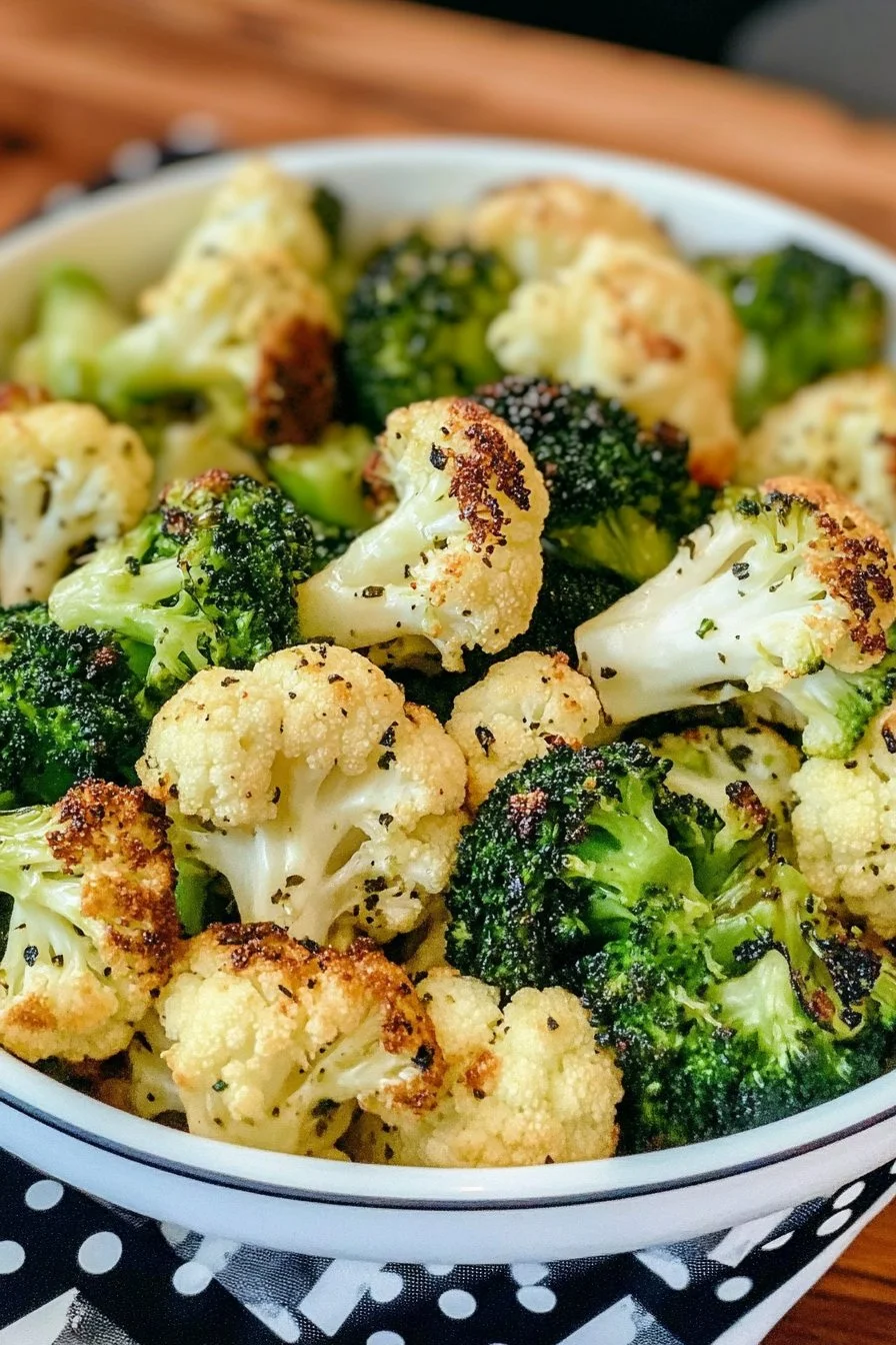 The Easiest Roasted Broccoli and Cauliflower {Oven or Air Fryer}