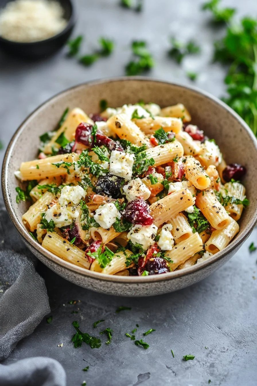 Feta & Cranberry Rigatoni Salad with Lemon Vinaigrette