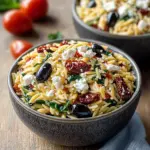 Homemade Orzo Pasta Salad with Feta and Sun-Dried Tomatoes - flirtyfood