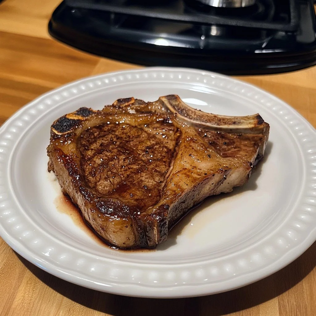 Perfectly grilled juicy steak served on a plate with herbs.