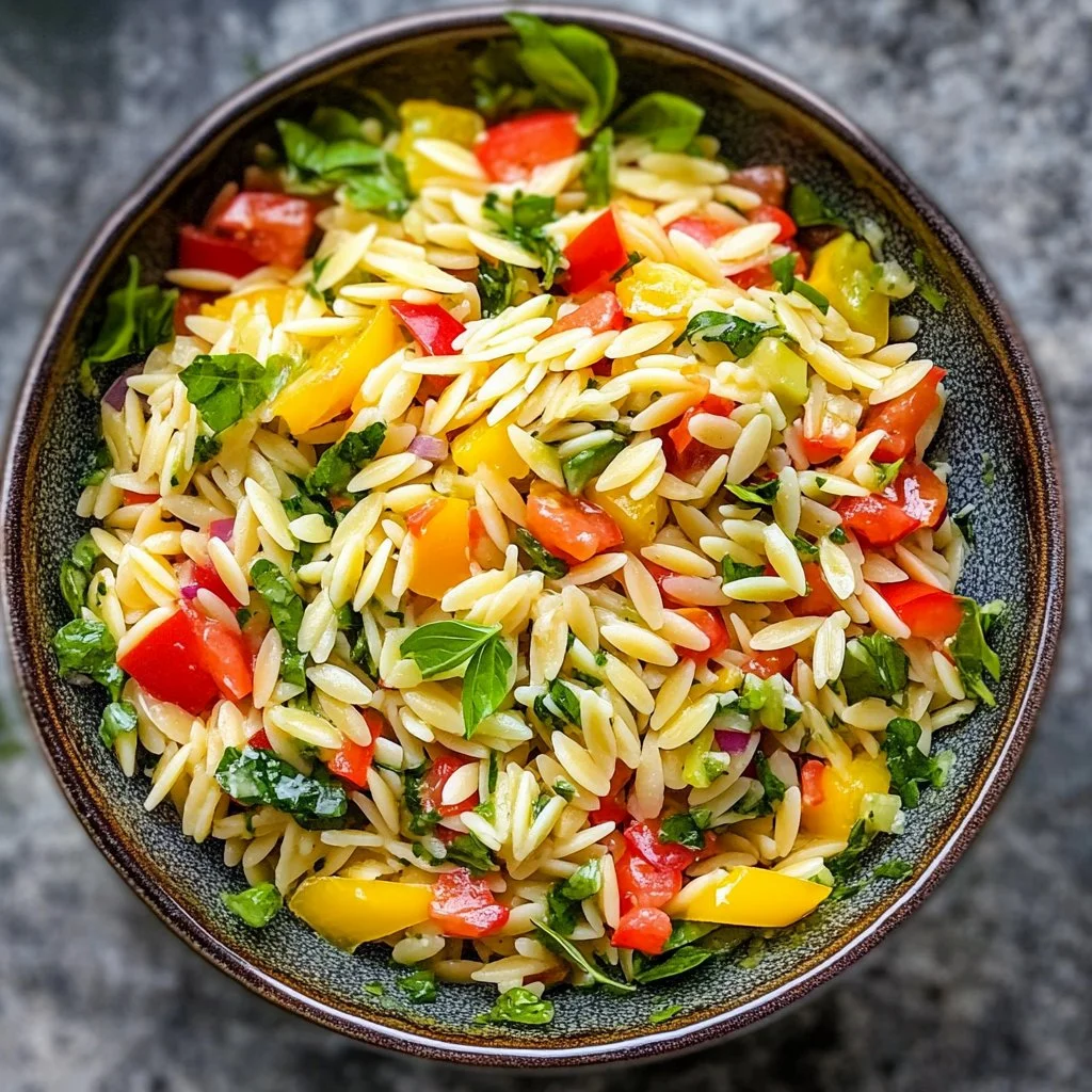 Lemon Basil Orzo Pasta Salad - a colorful and flavorful dish with fresh ingredients.