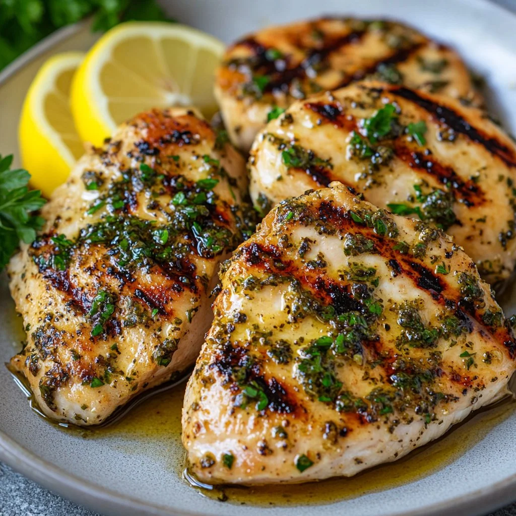 Mediterranean herb crusted grilled chicken served with fresh vegetables