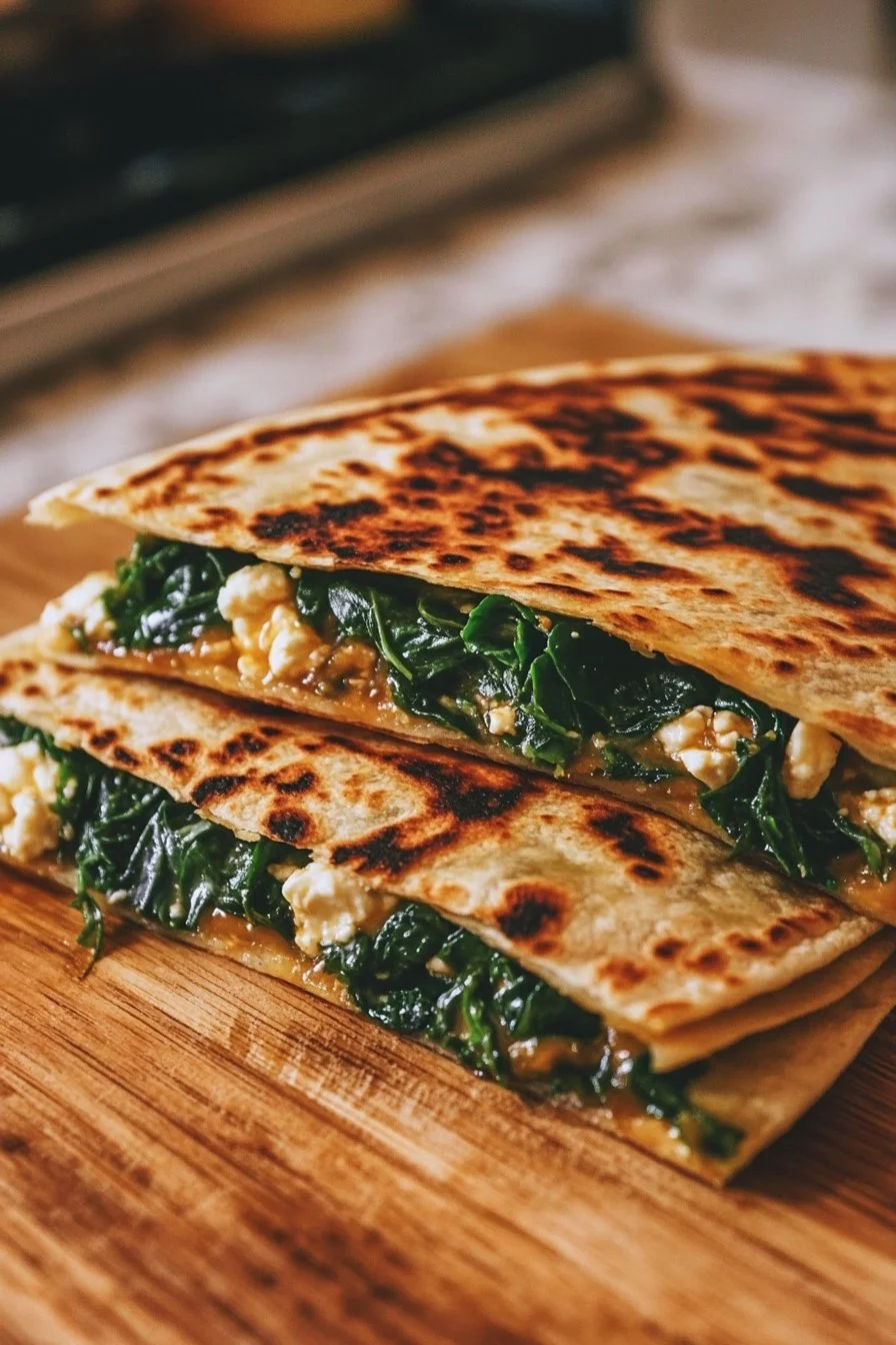 Mediterranean Quesadilla with Spinach, Feta, and Mozzarella