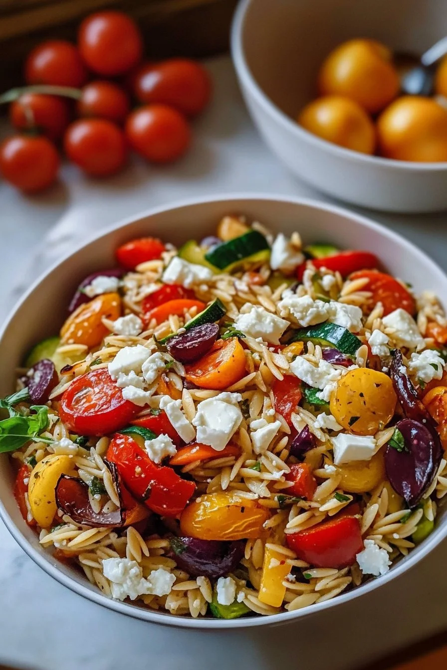 Orzo Salad with Roasted Veggies and Feta