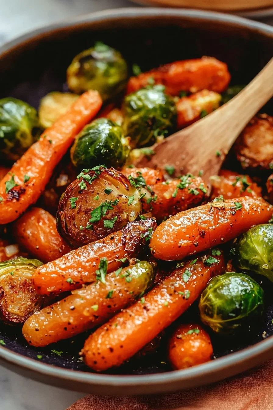 Paleo Maple Glazed Carrots and Brussels Sprouts