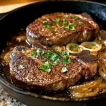 Pan Seared Garlic Rib Eye Steak