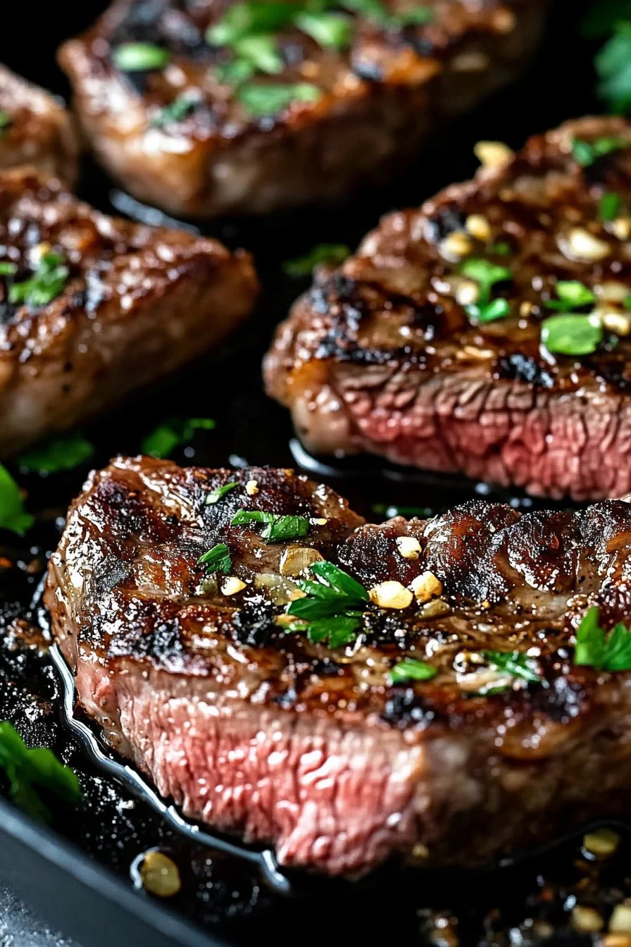 Pan Seared Garlic Rib Eye Steak