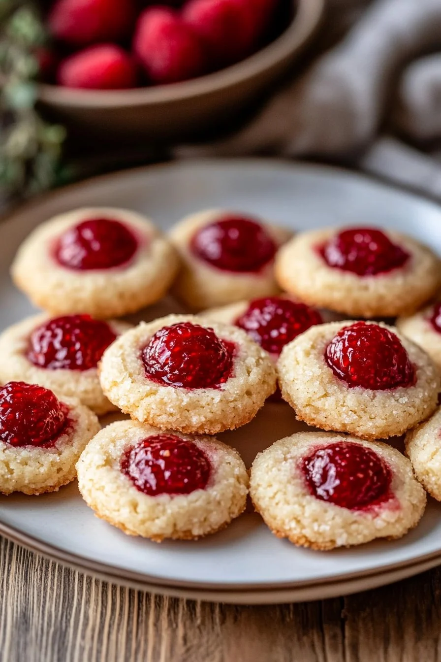 Raspberry Almond Thumbprint Cookies