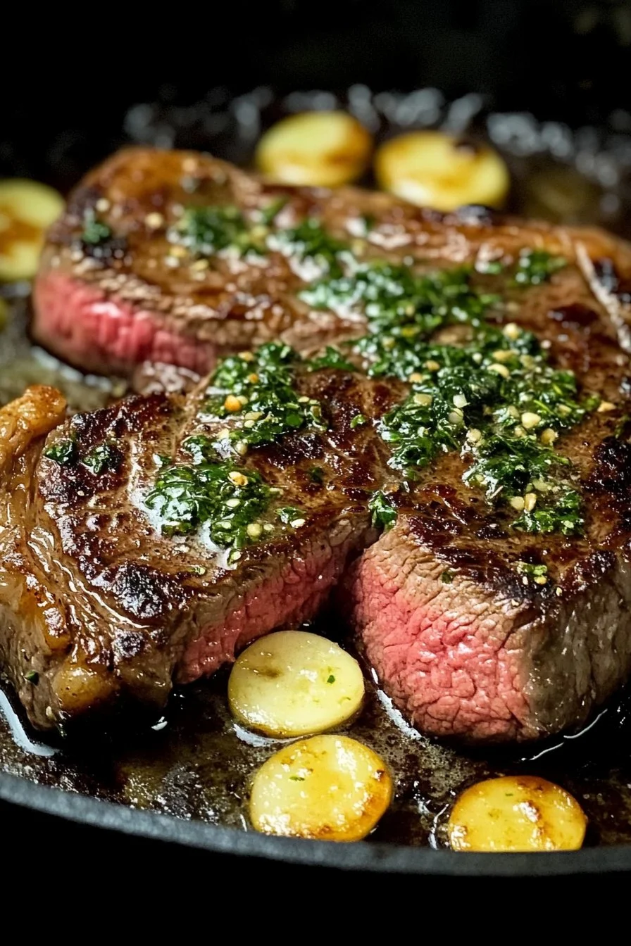Seared Steak with Garlic Herb Butter