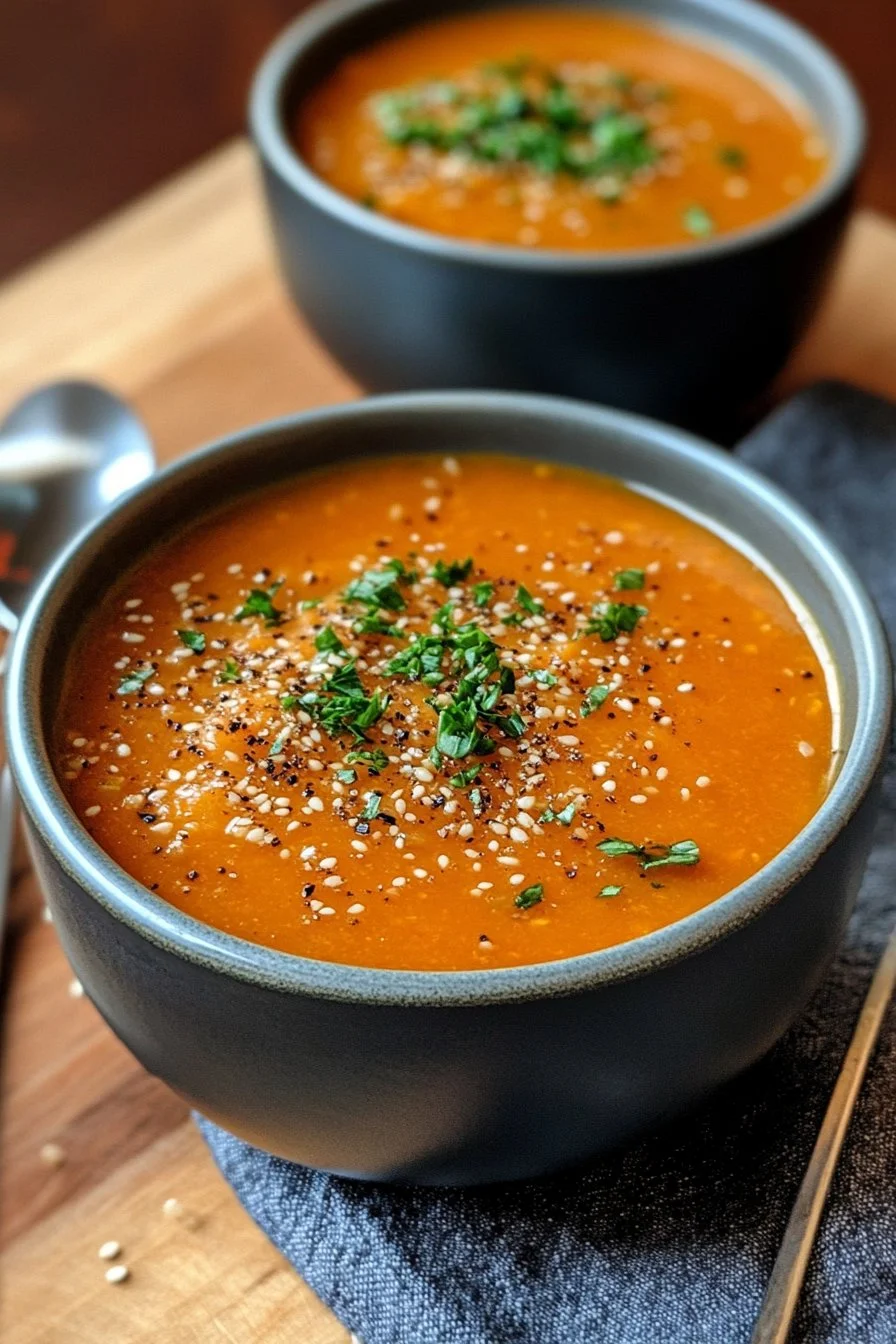 Spicy Sesame Carrot Soup with Red Lentils